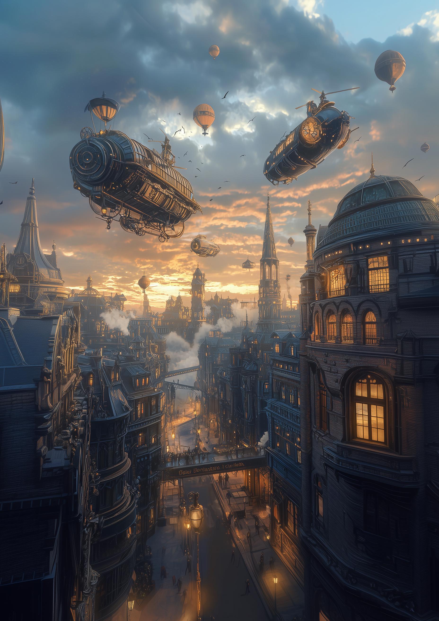 Steampunk Cityscape Art Print: Victorian Science Fiction (digital ...