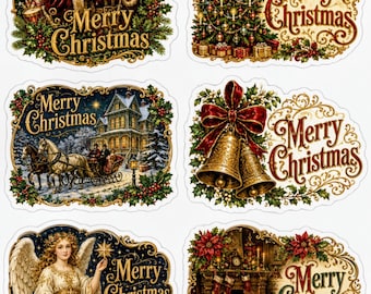Merry Christmas Themed Clip Art Sticker Sheet Artwork: Digital Download, Printable Art for Crafting, Download from your Laptop or PC ONLY