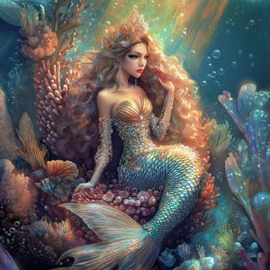 Mermaid Themed Artwork: Digital Download, Printable Art for Crafting, Wall Art