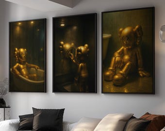 KAWS Figure Poster Set of 3: Hypebeast Bathroom Decor, Dopamine Wall Art (Digital Download)