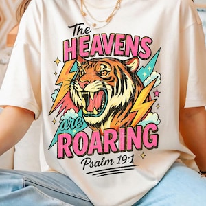 Retro Christian T-Shirt Design: The Heavens Are Roaring PNG