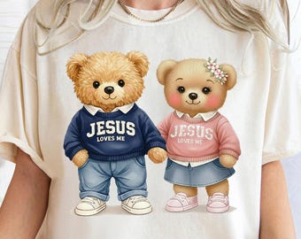 Christian Valentine Teddy Bear PNG | Jesus Loves Me Shirt Design (Digital Download)