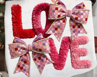 Coquette Love PNG, Faux Chenille Bows, Valentine's Day Sublimation (Digital Download)
