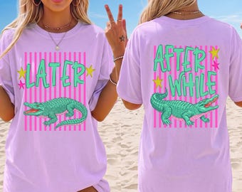 Later Gator PNG, After While Crocodile PNG, Trending PNG, Catch Phrase Png, Pink Stripe Watercolor Alligator Art (Digital Download)