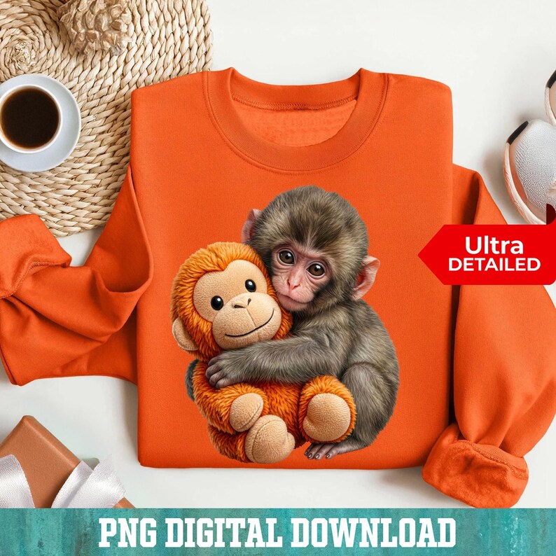 monkey hugging stuffed animal art