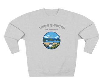 Three Shastas Mount Shasta Lake Dam Northern California Landscape Unisex Sweatshirt Shasta County Gift Redding Local Pride Long Sleeve