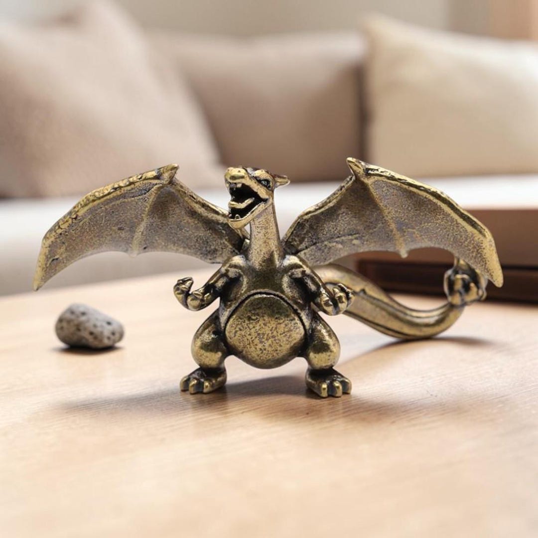Solid Brass Dragon Figurine | Fantasy Desk Decor Mini Ornament - Etsy