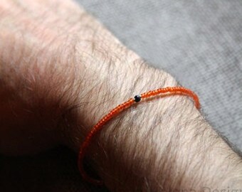 burnt orange with gem mens bracelet - small bead bracelet with vintage burnt orange beads, gold and a dark blue gem