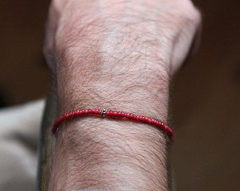 venice hearts silver mens bracelet - mens small bead bracelet red and sterling silver - Maria Helena Design