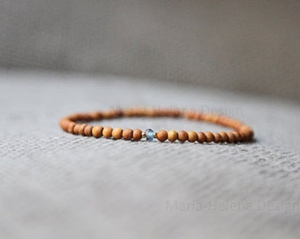 topaz sand mens bracelet - mens wood and gem bracelet smoky blue with sand - mens small bead bracelet wood with smoky blue gem - slim simple