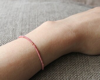 pink gem very small bead bracelet for women - womens pink bracelet with gem - MariaHelenaDesign
