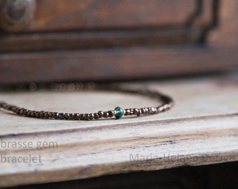 brasse gem bracelet - mens small bead bracelet with green gem from Maria-Helena Design