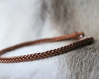 leather choker bronze - handwoven bronze leather choker with round sterling silver lock - leather choker - MariaHelena Design