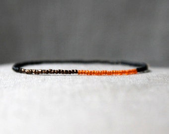 zest mens bracelet - mens small bead bracelet orange bronze black - small bead bracelet for men - light and easy to wear - MariaHelenaDesign