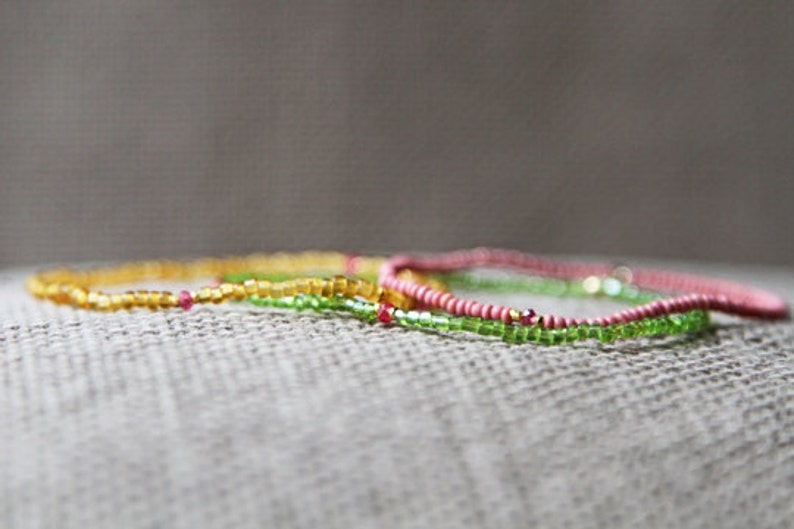 pink gem very small bead bracelet for women womens pink bracelet with gem MariaHelenaDesign image 4