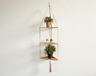 Mensola angolare in legno Boho – Espositore per piante da parete galleggiante