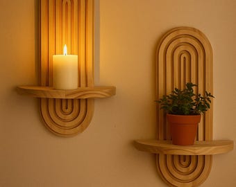 Estante de pared de madera arqueada – Decoración minimalista flotante natural