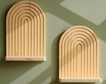 Estante de Pared de Madera con Arco – Decoración Boho Rústica para Hogar Minimalista