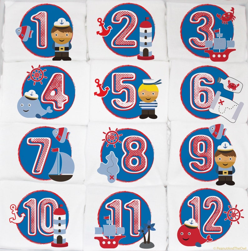 Nautical Boy Monthly Baby Onesies 12 Month Set Etsy
