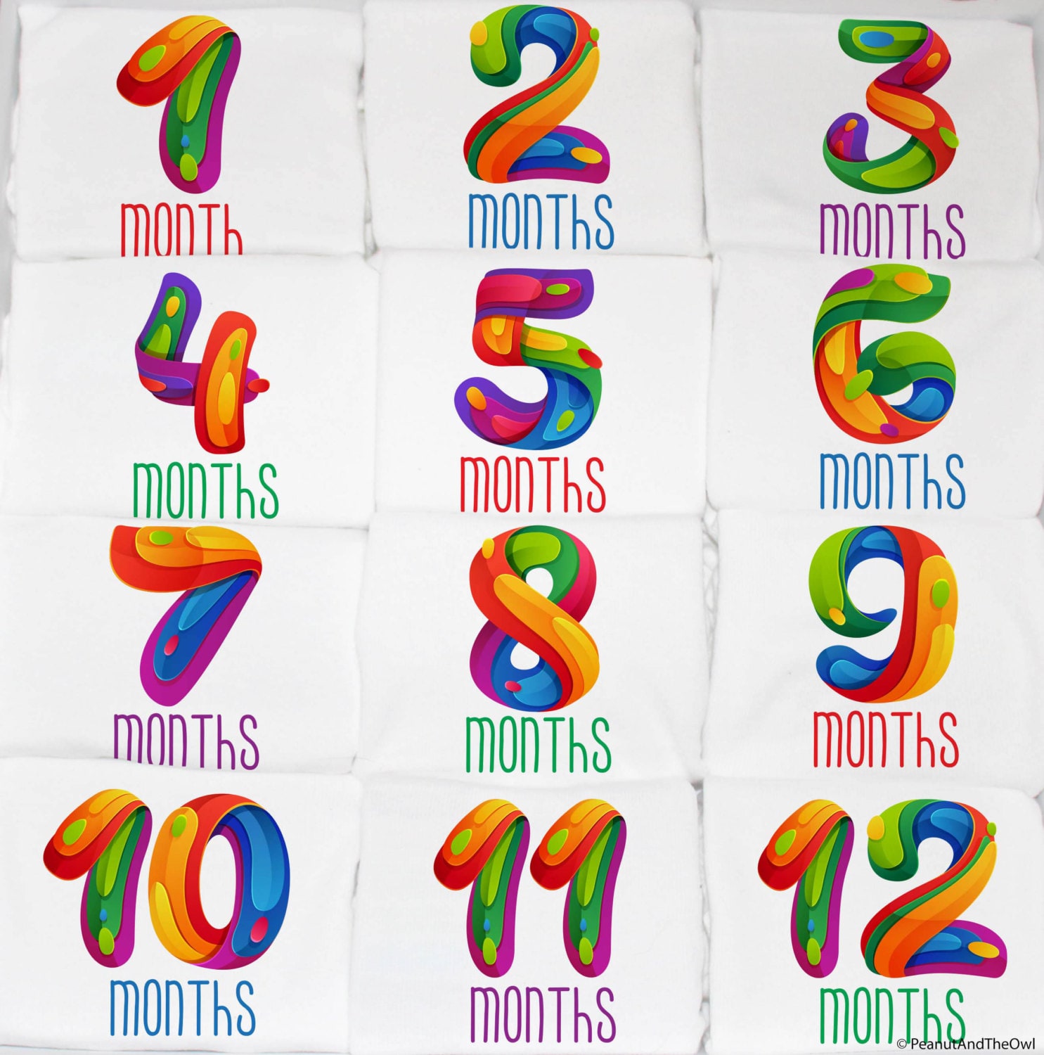 Unique Colorful Numbers Monthly Baby Onesie Set 12 Month Etsy