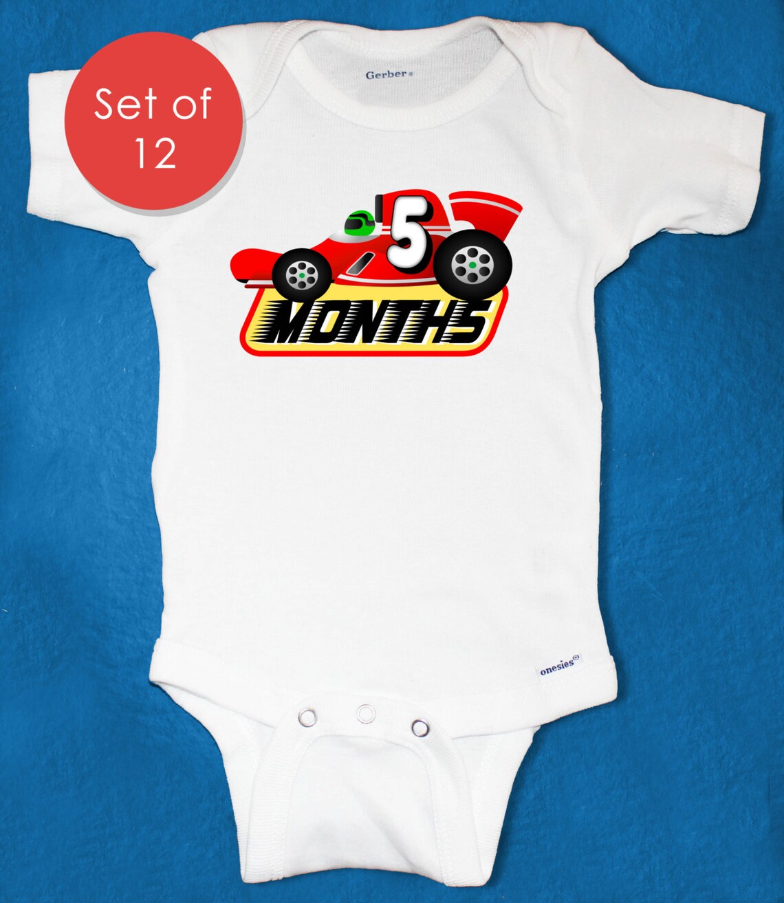 Boys Race Car Monthly Baby Onesie Set 12 Month Multicolor Etsy