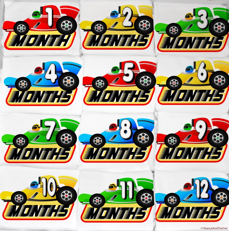 Boys Race Car Monthly Baby Onesie Set 12 Month Multicolor Etsy