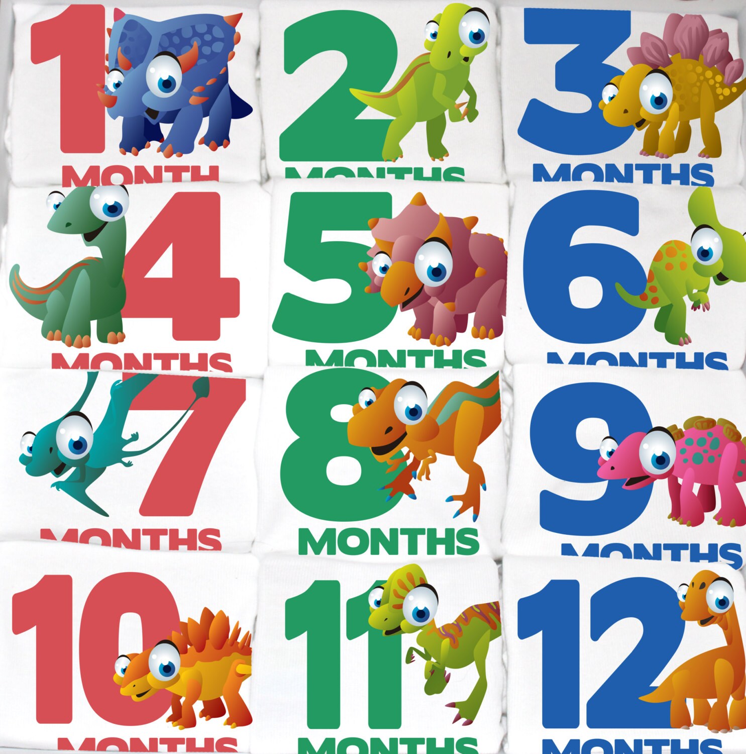 Dinosaur Month to Month Baby Onesie Set 12 Month Set of Etsy
