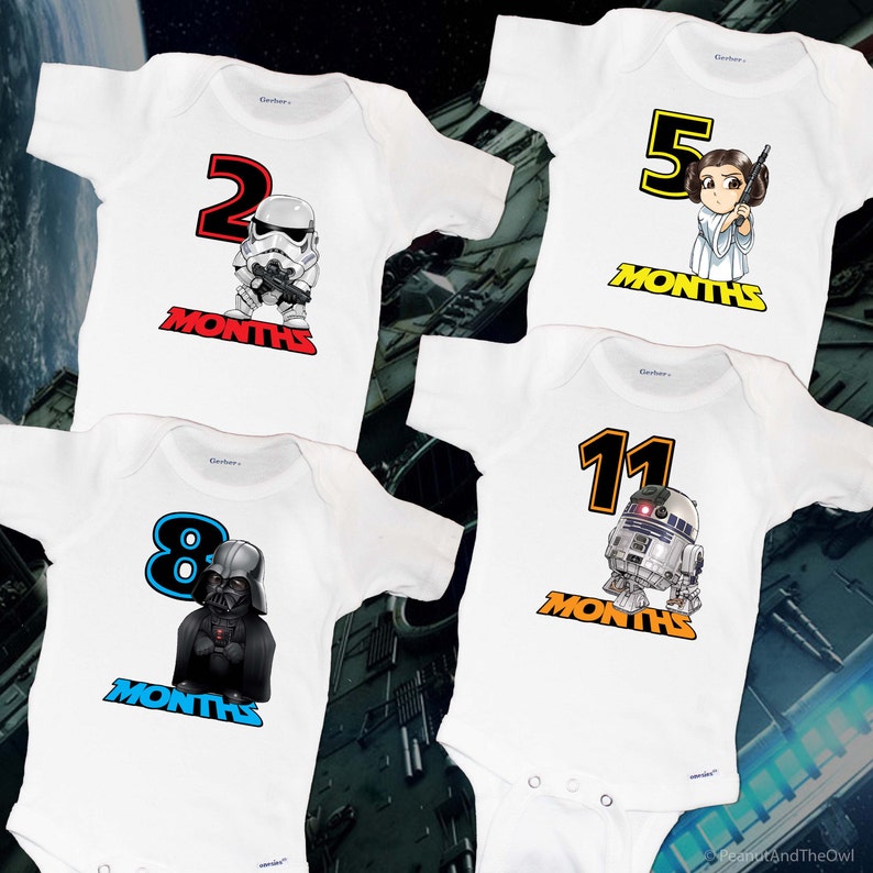12 Month Set Star Wars Inspired Monthly Baby Onesie Set Star Wars Themed Baby Gift