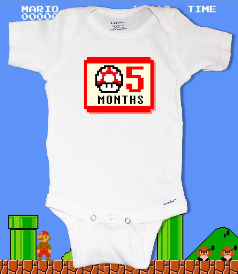 Super Mario Mushroom Baby Monthly Gamer Onesie Set 12 Months Etsy