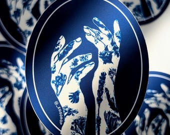 Floral Hands Cyanotype-style Sticker | matte vinyl