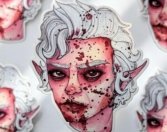 Pegatina de elfo vampiro estilo acuarela / vinilo mate