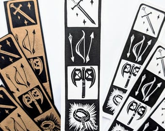 Fellowship Weapons Linocut Bookmark | Hand-printed Art From NC