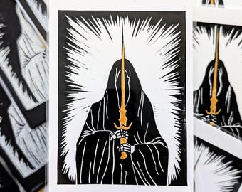 Black Rider Linocut Acrylic Print | Hand-printed Art From NC