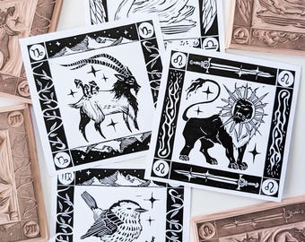 Zodiac Sigil Linocut Print | Handprinted Art from NC