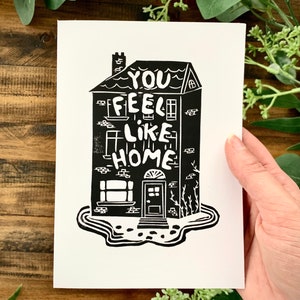 You Feel Like Home - A7/5x7 - cartão de felicitações em papel linóleo impresso à mão