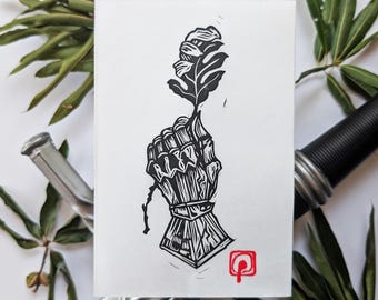 Grabado en linóleo "Caballero de los Robles" / Arte impreso a mano de Carolina del Norte
