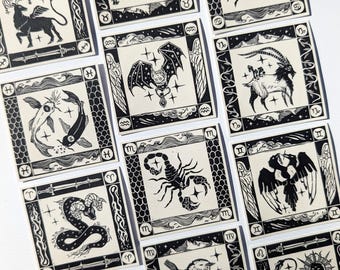 Zodiac Sigil Linocut-style Sticker | matte vinyl