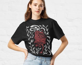 Baba Yaga Linocut-Style Unisex T-shirt | 100% cotton tee