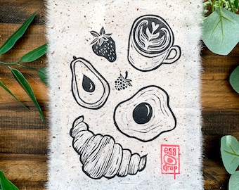 Brunch Party Linocut Print | Hand-printed Art From NC