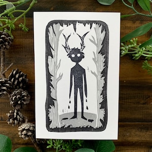 Woodland Cryptid Linocut Print | Hand-printed Art From NC