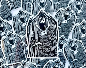 Leshy Forest Spirit Linocut-style Sticker | glow-in-the-dark