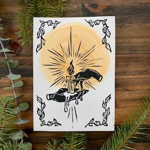 Light Offering Linocut Watercolor Print | Hand-printed Art From NC