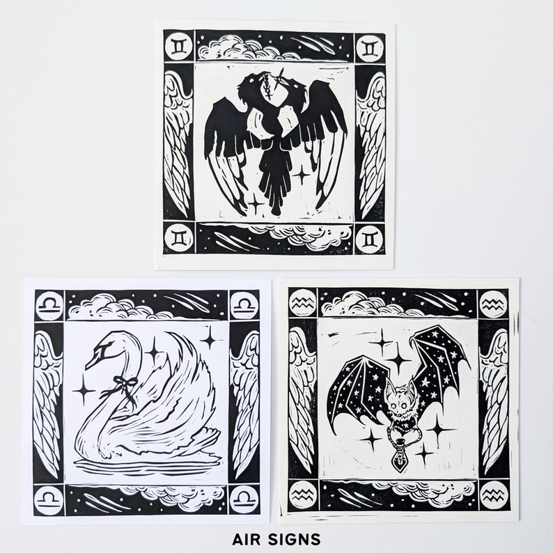Zodiac Sigil Linocut Print | Handprinted Art From NC - Etsy