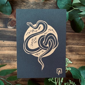 Botanical Snake Linocut Print | Hand-printed Art From NC