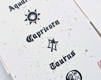 Zodiac Big Three Linocut Print | Custom Hand-printed Art From NC