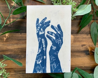 Botanical Hands Cyanotype Print | Hand-printed Art From NC