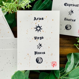 Zodíaco Big Three - 5x7 - impressão em bloco de linóleo personalizada, arte em papel impressa à mão