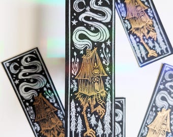 Baba Yaga Linocut Bookmark | Hand-printed Art from NC