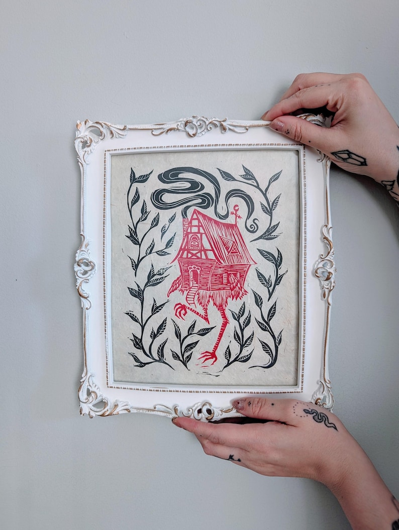 Baba Yaga Linocut Print | Hand-printed Art from NC image 11
