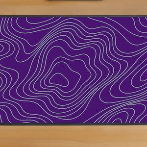 Purple Topographic Desk Mat | Minimalist Map Mouse Pad | Large Extended Gaming Mousepad | Modern Office Desk Setup Decor. NW441